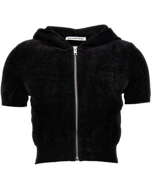 T By Alexander Wang Logo Chenille Cropped Hoodie - Schwarz
