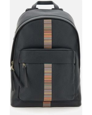 Paul Smith Mochila de rayas de cuero negro de cuero negro - Azul