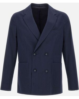 Officine Generale Marineblauer Baumwoll-Seersucker-Blazer