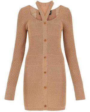 ANDREA ADAMO Biscuit Mesh Mini Dress - Natural