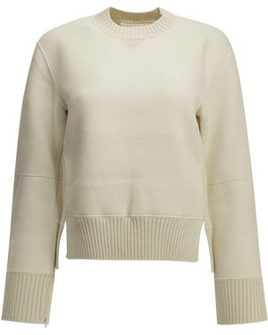 Sacai Crew-Neck Jumper Made Of A Cotton-Cashmere Blend - Natural