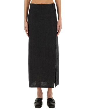 Alysi Linen Skirt With Slit - Black