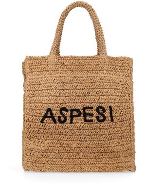 Aspesi Shopper Bag With Embroidery - Brown