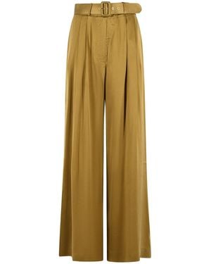 Zimmermann Tuck High-Waisted Silk Wide-Leg Trousers - Natural
