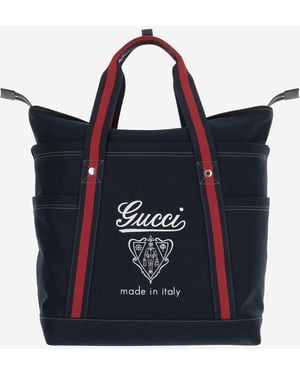Gucci Printed Fabric Bag Medium Size With Web Detail - Blue