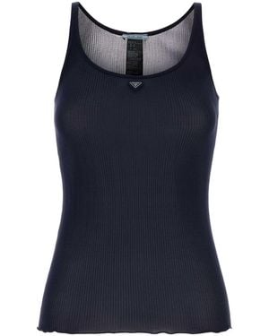Prada Logo Scoop Neck Top - Blue