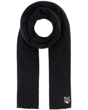 Maison Kitsuné Charcoal Wool Scarf (188 Cm X 27 Cm) For - Black