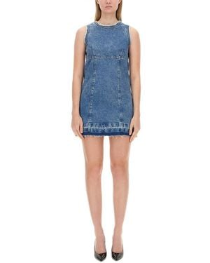 Moschino Sleeveless Fitted Denim Dress With Frayed Hem - Blue