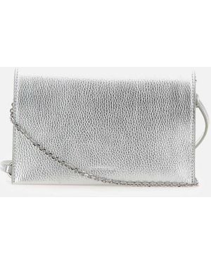 Coccinelle Dandy Silberne Leder-Clutch Mit Tragegurt - Grau