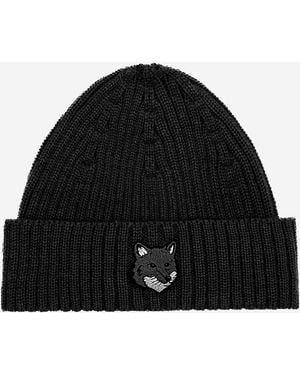 Maison Kitsuné Wollmütze mit Logo - Schwarz