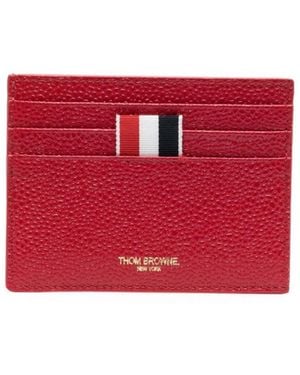 Thom Browne Single Pebbled Leather Card Holder - Red