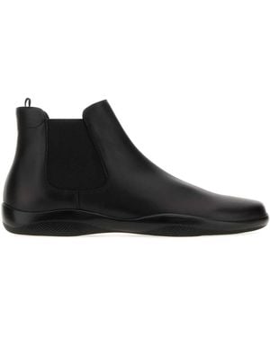 Prada Leather Ankle Boots - Black