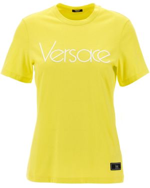Versace Logo Borduurwerk T -shirt - Geel