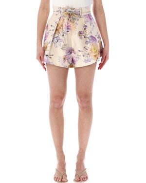 Zimmermann Luna Tuck High-Waist Shorts Silk - Pink