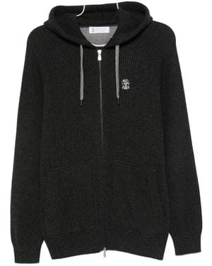 Brunello Cucinelli Cashmere Reißverschluss Hoodie - Schwarz