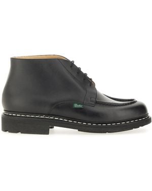 Paraboot Polished Leather Lace-Up Boot With Rounded Toe - Black