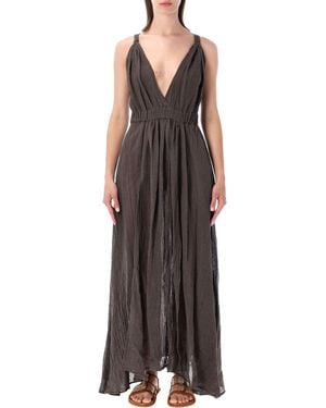 120% Lino Elegant Linen Dress - Brown