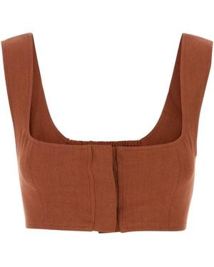 LeKasha Brick Linen Jirja Crop Top - White