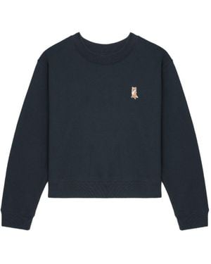 Maison Kitsuné Lady Fox Cotton Cropped Sweatshirt - Blue