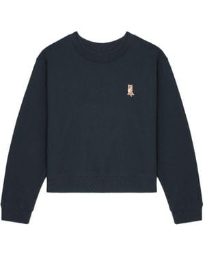 Maison Kitsuné Sweater Met Geborduurde Vos - Blauw