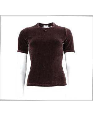 Courreges Fitted Velvet Short-Sleeve T-Shirt - Brown