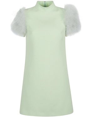 Valentino Feathered Wool And Silk Dress - Green