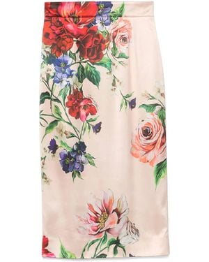 Dolce & Gabbana Falda de satén rosa de Floral Blush Pink - Multicolor