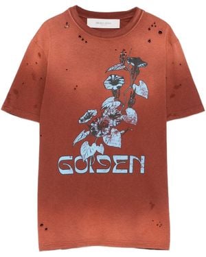 Golden Goose Journey W's T Shirt Regular Dyed Gauze Jersey Vintage Treatment With Print - Red