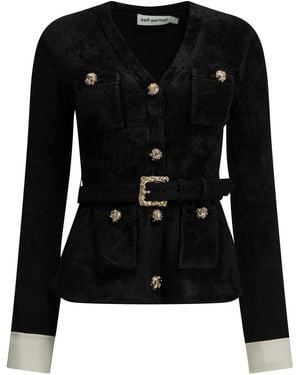 Self-Portrait Chenille Cardigan - Black