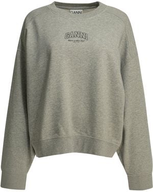 Ganni Crewneck Sweatshirt With Logo - Grey