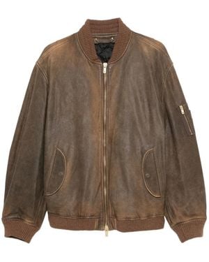 Golden Goose Distressed Padded Leather Bomber Jacket - Brown