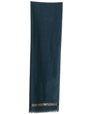 Emporio Armani Schal aus Wollmischung mit Logo von - Blau