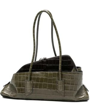 The Attico La Passeggiata Small Crocodile-Effect Shoulder Bag With Top Handle - Black