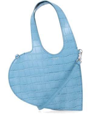 Coperni Baby Heart Croc-Embossed Leather Shoulder Bag - Blue