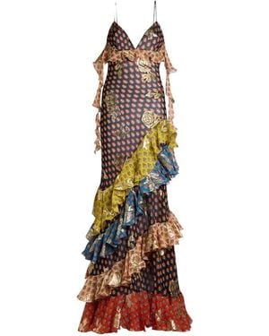 Etro Lange Jurk Met Ruches En Een V-hals - Wit