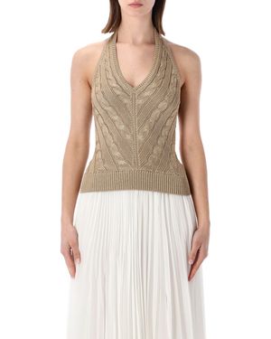 Ralph Lauren Cable Knit Silk Halter Top - Natural