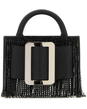 Boyy Black Leather Bobby 18 Crystal Flapper Mano - Negro