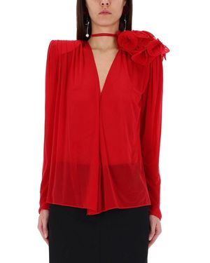 Magda Butrym Sheer Blouse With Oversized Floral Embellishment - Red