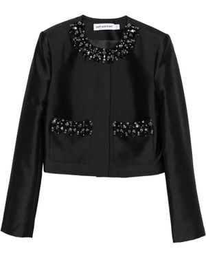 Self-Portrait Taffeta Embellished Trim Jacket - Black