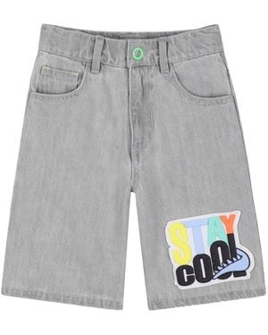 Billieblush Bermuda Denim Con Stampa "Stay Cool" - Gray