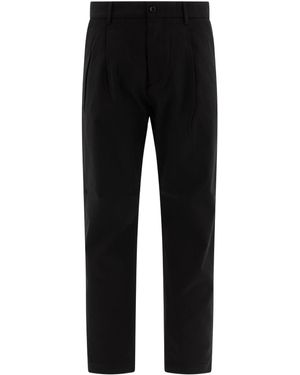 Ganni Relaxed Fit Stretch Cotton Trousers - Black