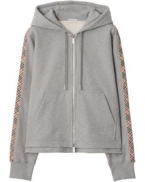 Burberry Check Detail Cotton Hoodie - Grey