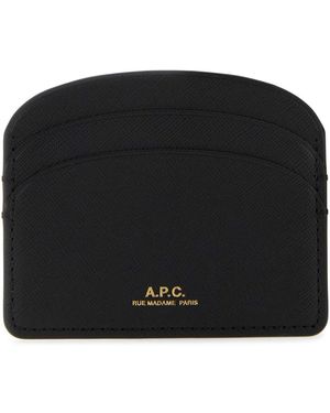 A.P.C. Demi Lune Hammered Leather Cardholder - Black