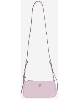 Pinko Bolso baguette mini de piel con forma de media luna y logo de - Rosa