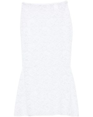 Oséree Falda Midi Con Encaje - Blanco