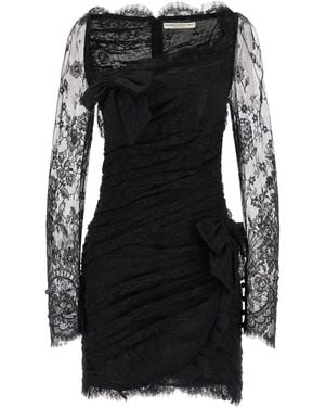 Alessandra Rich Draped Lace Mini Dress With Plunging Neckline - Black