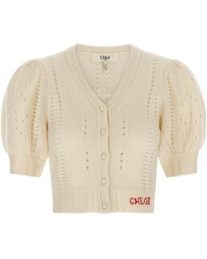 Chloé Jacquard Logo Cardigan - Natur