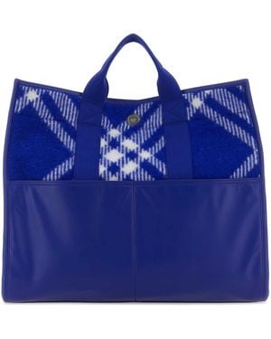 Burberry Embroidered Fabric Knight Shopping Bag - Blue