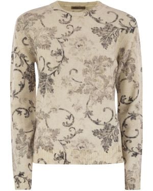 Herno Wool Jumper Met Bloemenpatroon - Naturel