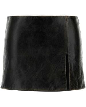 Miu Miu Leather Mini Skirt - Black